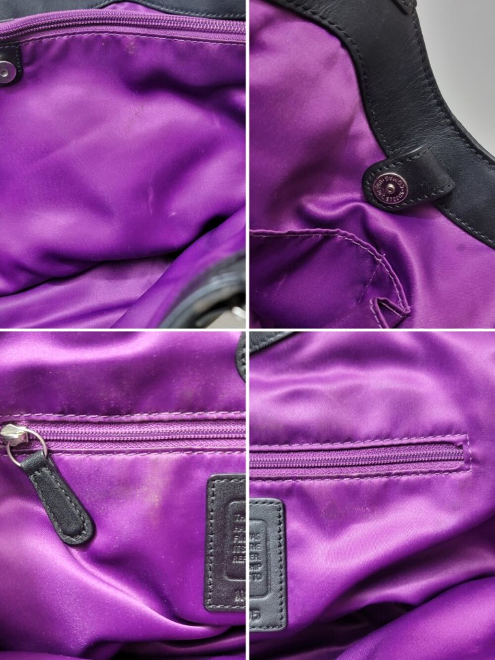 Coach Signature Sateen Tote Black Brown Large Shoulder Bag Purple Lining F16175 - Picture 8 of 11